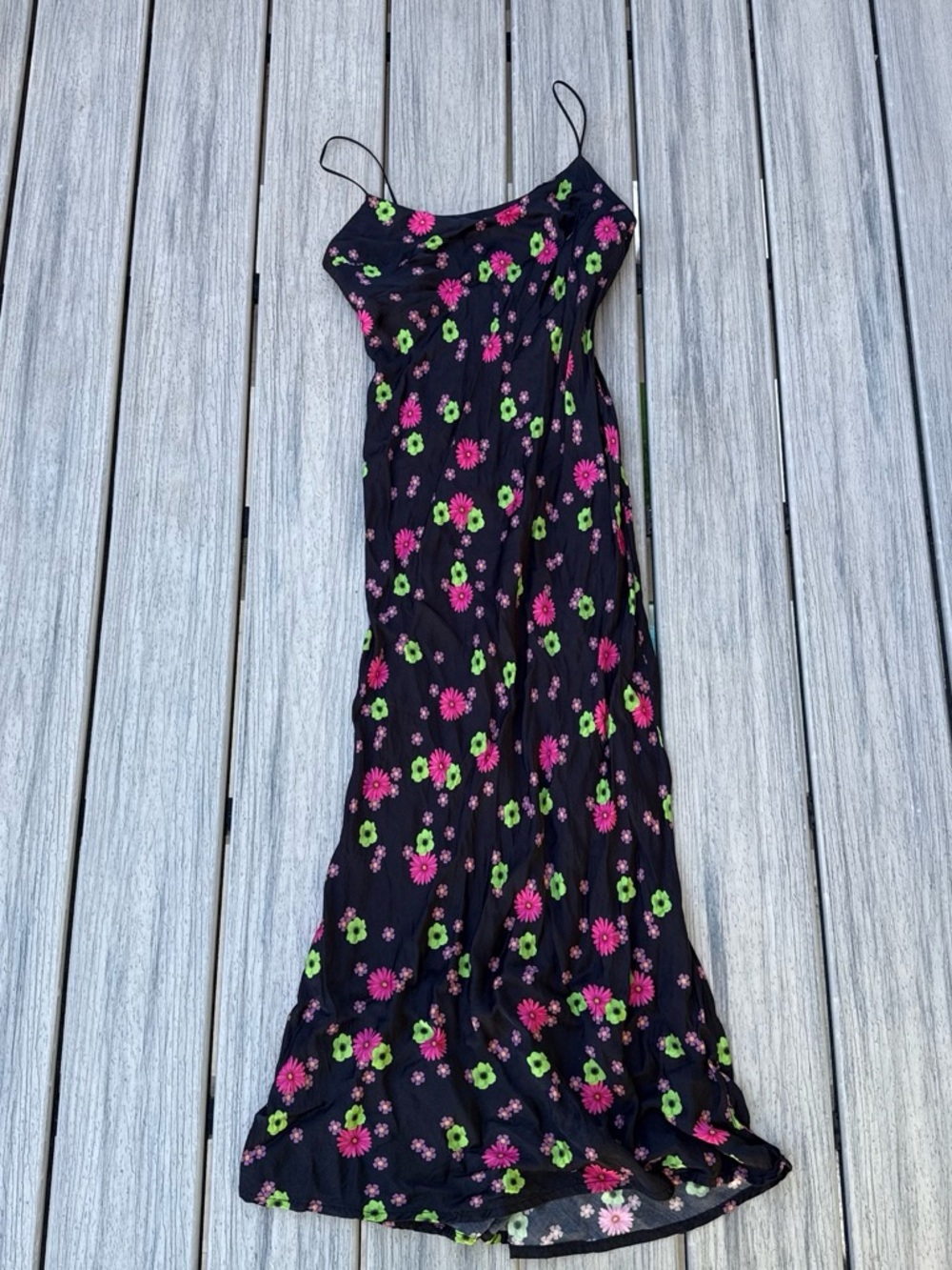Musier Paris Black Floral Slip Dress with Pink & Lime Blossoms 38